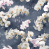 Velvet upholstery fabric with print, White Orchids on Grey