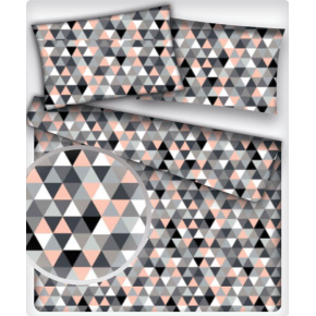 Bavlněná látka 100% bavlna, 125 g/m², šíře 160 cm, trojúhelníky černe a růžové 2 cm