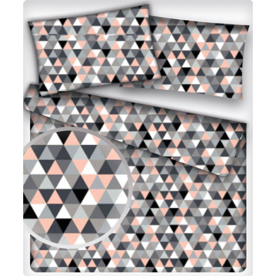 Cotton fabric 100% cotton, 125 g/m², width 160 cm, black and pink triangles 2 cm