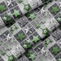 Christmas cotton fabric, by the meter, width 160 cm, Christmas ornaments stars Green on Gray