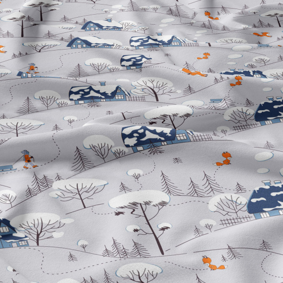 Christmas cotton fabric, by the meter, width 160 cm, Village