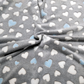 Minky Beránek, 220 g/m², šíře 160 cm, metráž, srdíčka modré a bílé na šedém