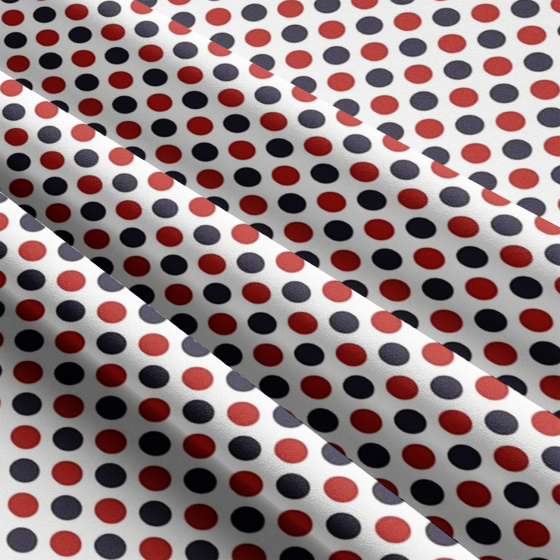Children's cotton fabrics, by the meter. Dot 22 mm, dark blue and red on white