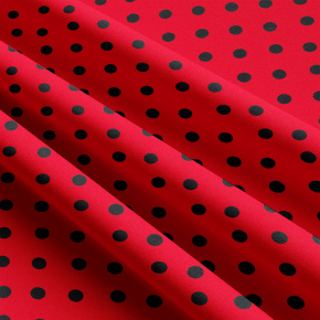 Children's cotton fabrics, by the meter. Dot 10 mm, black on Red