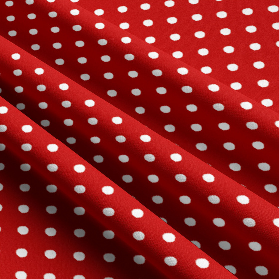 Children's cotton fabrics, by the meter. Dot 10 mm, white on Red