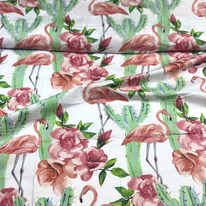 Bavlněná látka, metráž Plameňák na Bílém Bavlněná látka, metráž Plameňák na Bílém