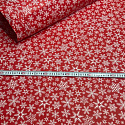 Christmas cotton fabric, by the meter, width 160 cm, White Snowflakes on Red