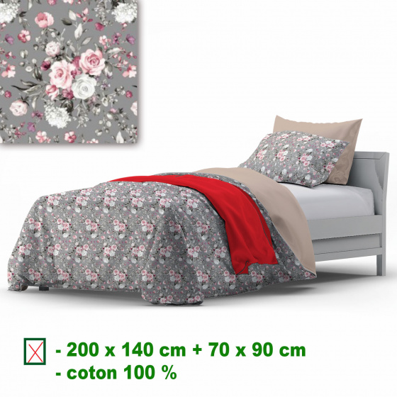 Cotton duvet cover with zipper, color Gray, 140x200 cm