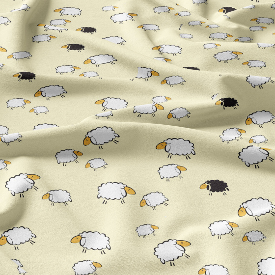 Cotton fabrics, by the meter. Sheep on the Creamy