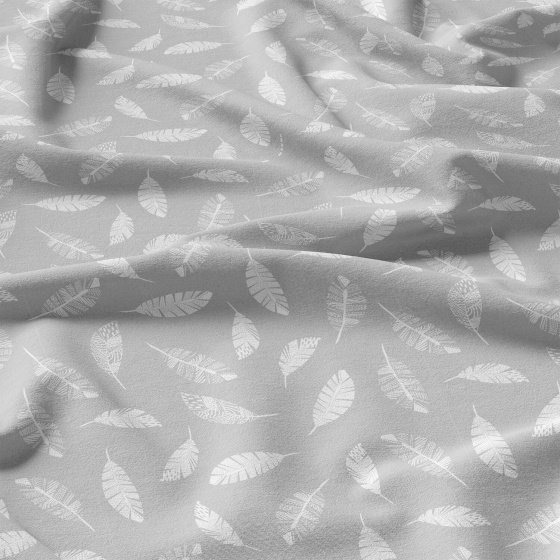 Decorative cotton fabric, by the meter, Feathers White on Gray