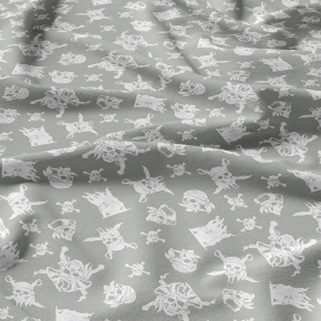 Cotton fabric 100% cotton, 125 g/m², width 160 cm, white skulls on grey