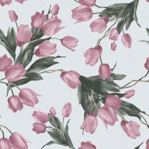 Velvet upholstery fabrics with print, Tulips on Pale Mint
