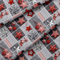 Christmas cotton fabric, by the meter, width 160 cm, Christmas ornaments stars Red on Gray