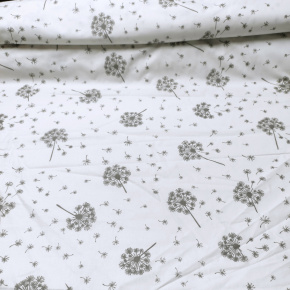 Cotton fabric 100% cotton, 125 g/m², width 160 cm, gray dandelion on white