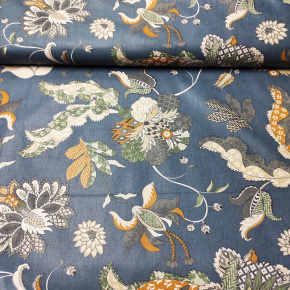 Bavlněná látka 100% bavlny, 125 g/m², šíře 160 cm, poviev žlutý na modrém