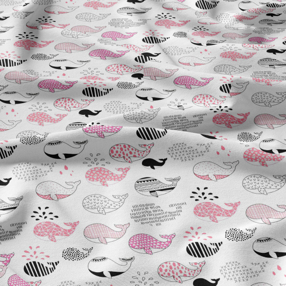 Children's cotton fabric by the meter Whale Pink