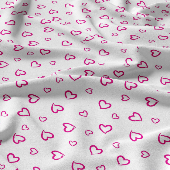 Dekorační bavlněná látka, metráž, Srdíčka Růžová na Bílém