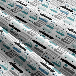 Children's cotton fabric by the meter Cars on Turquoise