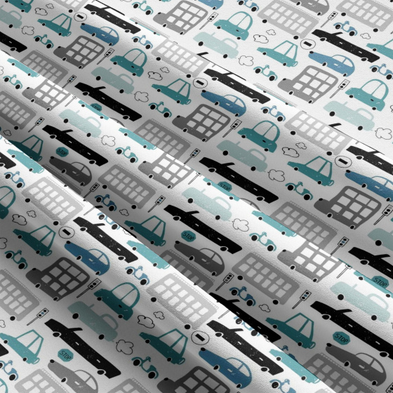 Children's cotton fabric by the meter Cars on Turquoise