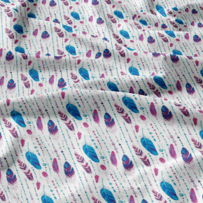 Dekorační bavlněná látka, metráž, Pírka Tyrkysová a Amarantová