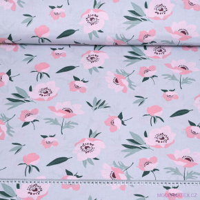 Cotton fabric 100% cotton, 125 g/m², width 160 cm, wild poppy gray on gray Cotton fabric 100% cotton, 125 g/m², width 160 cm, wild poppy gray on gray