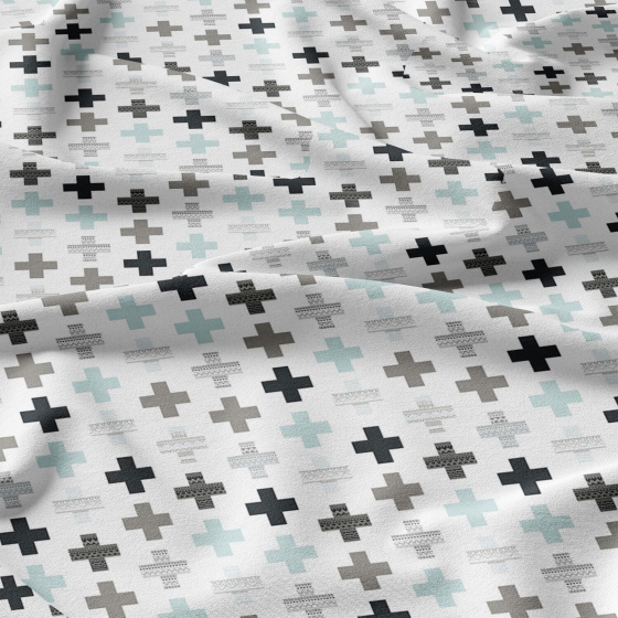 Cotton fabric 100% cotton, 125 g/m², width 160 cm, blue pluses on white 5 cm