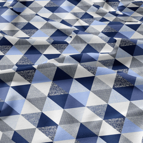 Cotton fabric 100% cotton, 125 g/m², width 160 cm, blue triangles 9 cm