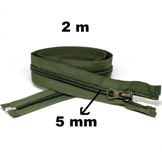 Spiral Zipper Detachable Khaki 5 mm length 200 cm