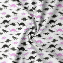 Cotton fabric, by the meter. Dino Black-Purple on White
