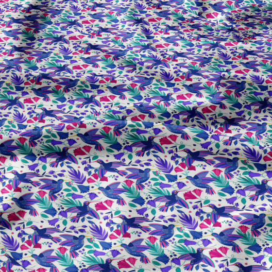 Cotton fabrics, by the meter. Birds Spring on White
