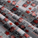 Christmas cotton fabric, by the meter, width 160 cm, Christmas ornaments stars Red on Gray