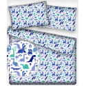 Cotton fabric, by the meter. Turquoise Dinosaurs on White