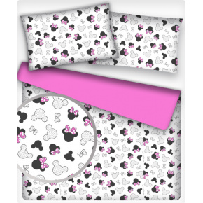 Bavlněné látky vzor Růžové Kokardy na bílém