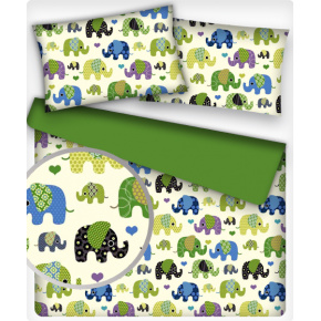 Bavlněné látky vzor Sloni zelené na bílém