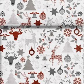 Vánoční bavlněná dekorační látka, metráž 160 cm, vzor MIX bilý