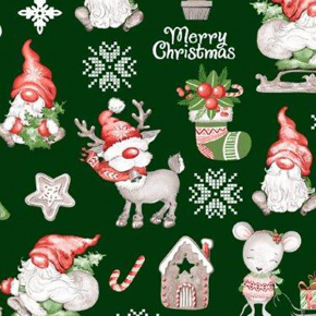 Vánoční bavlněná dekorační látka vzor rudolf na zeleném 3