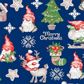 Vánoční bavlněná dekorační látka rudolf na modrém 5, metráž 160 cm
