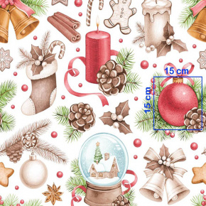 Vánoční bavlněná dekorační látka, metráž 160 cm, vzor 10 na bílém