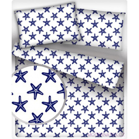 Dětské bavlněná látka metráž vzor Hvězdice modré na bílém
