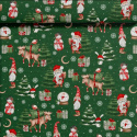 Vánoční bavlněná dekorační látka, metráž 160 cm, vzor sněhulák na zeleném